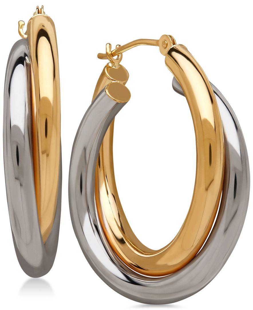 Lyst Macy's Double Overlapped Hoop Earrings In 14k Gold And 14k White